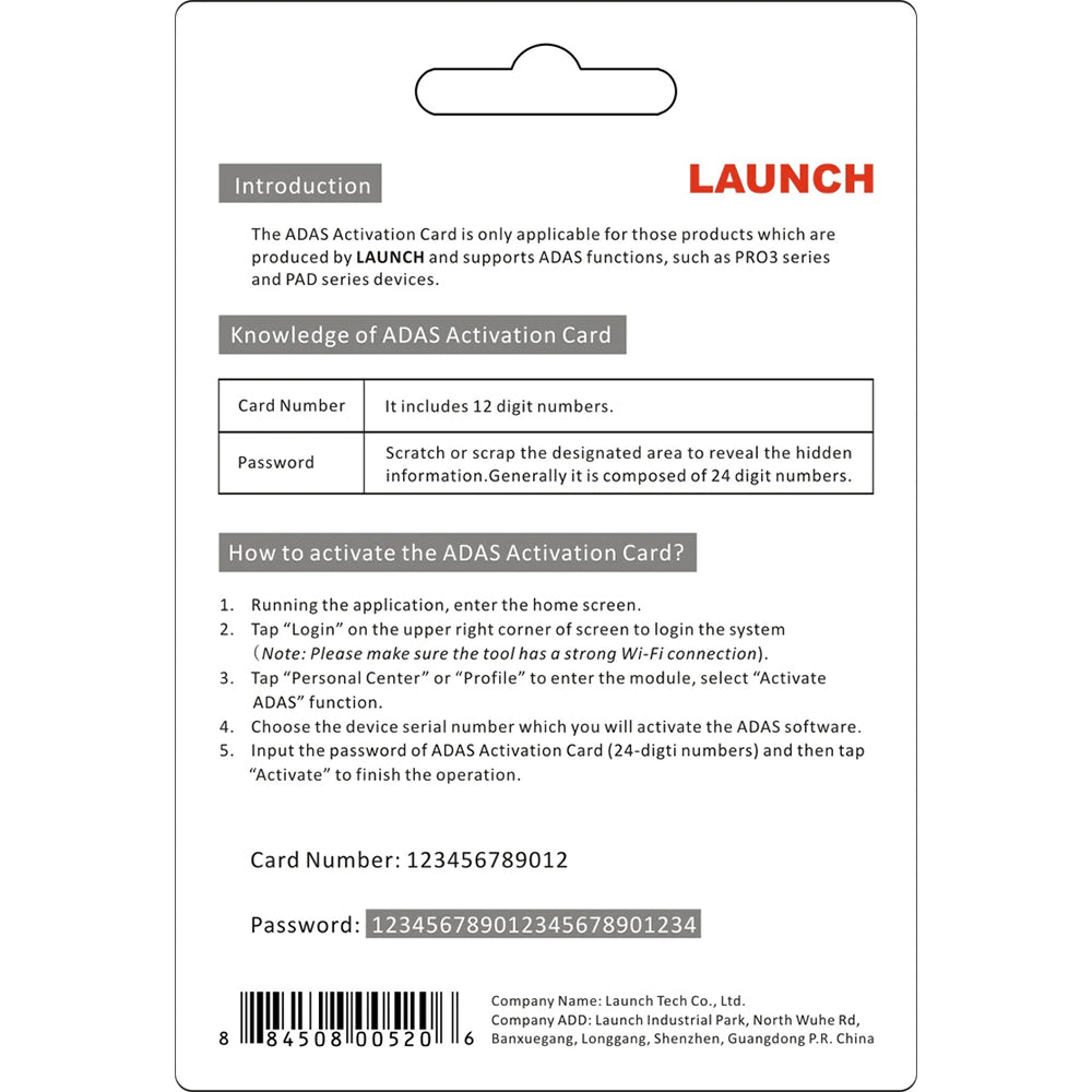 Launch X431 ADAS Activation Card Calibration Software Application