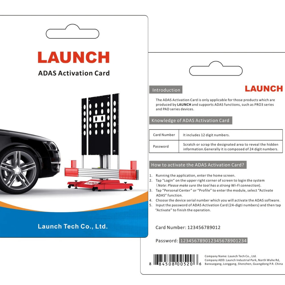 Launch X431 ADAS Activation Card Calibration Software Application ...